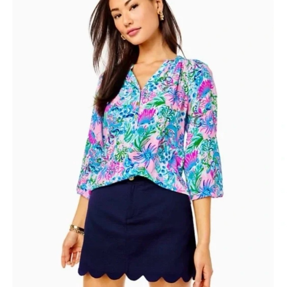 Lilly Pulitzer Navy Scallop-Hem Skort